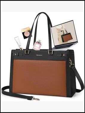 15.6" Laptop Tote Work Bag Vegan Leather Large Capacity Briefcase